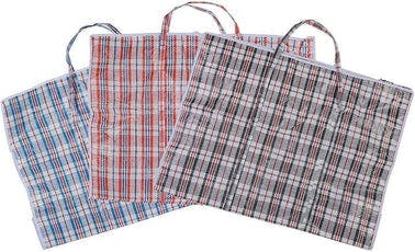 Bosonshop Portable Extra-Large Set of 3 Plastic Checkered Storage Reusable Laundry Shopping Bags with Zipper & Handles Size 31" x 11" x 24"