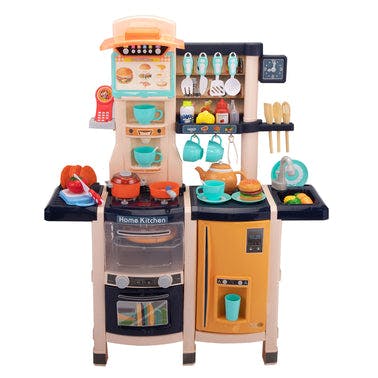 Large Pretend Play Kitchen Set Kids Cooking Playset with Realistic Lights;  Vivid Sounds;  Play Phone;  Clock and 65 Pcs Accessories;  3 +;  Blue XH
