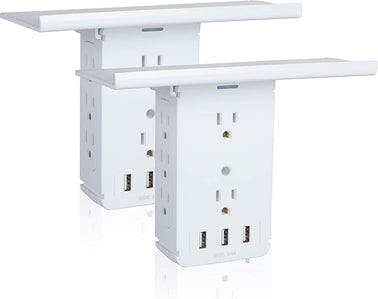 Bosonshop Wall Outlet Extender-2 Pack Surge Protector Multifunctional Outlet Wall Plug with 3 USB Ports(3.4A Total), 8 AC Outlets, Removable Outlet Shelf