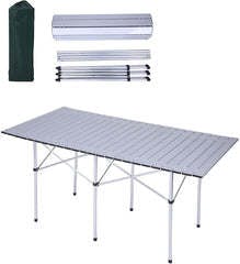 Picnic Table Folding Camping Table Chair Set with 4 Seats Chairs and Umbrella Hole