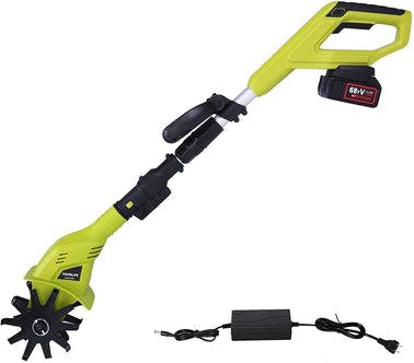 Bosonshop 20V Cordless Electric Garden Tiller/Cultivator Height Adjustable with 2.0 Ah Lithium Battery and Charger -Chartreuse