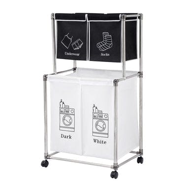 Laundry Hamper 2 Tier Laundry Sorter with 4 Removable Bags for Organizing Clothes; With four wheels for easy movement;  Laundry;  Lights;  Darks