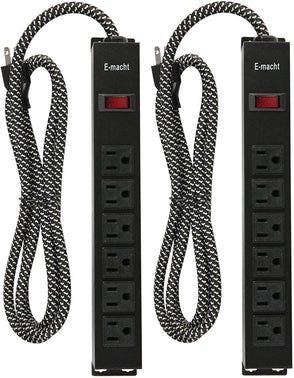Bosonshop Long Power Strip Surge Protector, 6 Outlets Metal Heavy Duty Power Outlet, Wall Mountable, 6 ft Long Extension Cord, 2 Pack, Black