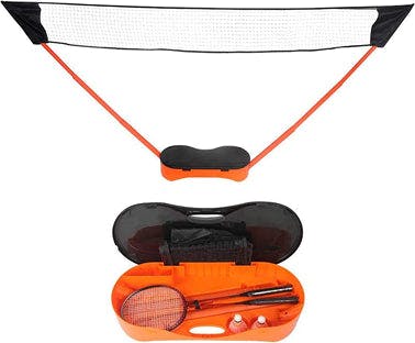Bosonshop Portable Badminton Net Set Storage Box Base with 2 Battledores 2 Shuttlecocks Large, Orange