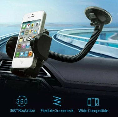 Flexible Arm Phone Mount Holder for Car Windshield and Dashboard Black