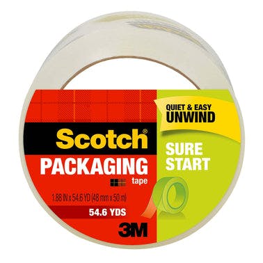 Scotch Sure Start Packaging Tape, Clear, 1.88 in. x 54.6 yd., 1 Roll