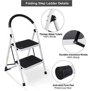 2 Step Ladder Folding Step Stool with Anti-Slip Pedal Steel Ladder for Household, Kitchen and Office